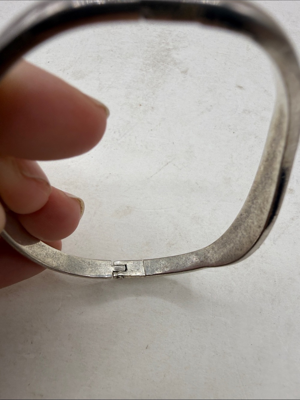 Vtg Silver 925 Hinged Bangle Bracelet Rainbow Opal Inlay Wavy Mexico Taxco? - Picture 10 of 16